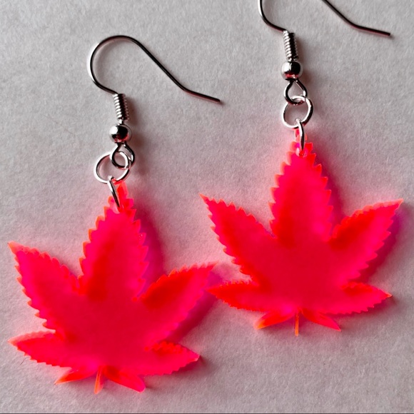 Fluorescent Pink Weed Earrings - Picture 3 of 3